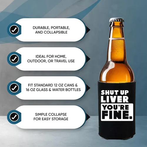 Vista 7 de Divertidos frases de fiesta de cerveza para latas de cerveza con aislamiento térmico para bebidas con soda, cerveza Hugger Coolies
