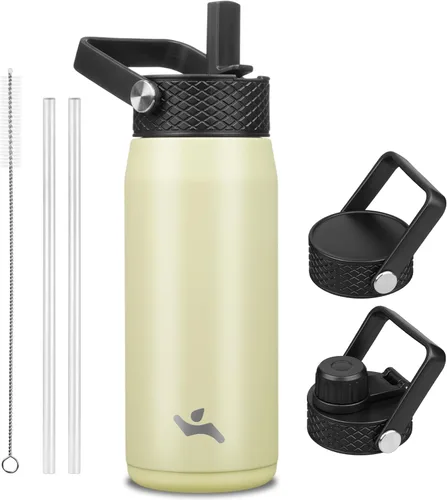 Vista 124 de Konokyo - Botella de agua aislada de 18 onzas, botellas deportivas de acero inoxidable con 3 tapas, verde militar