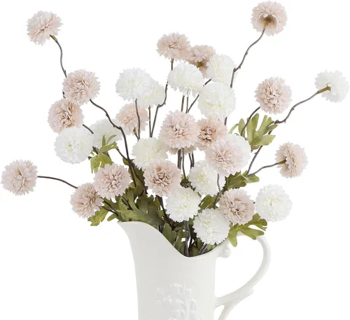 Vista 6 de DuHouse 6 piezas de flores artificiales de seda falsa pompón crisantemo, pequeña mini bola de crisantemo de seda con tallos para bodas DIY arreglos