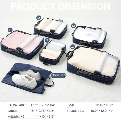 Vista 104 de BAGAIL 4 Set/6 Set Ultraligero Compresión Embalaje Cubos Organizador de Embalaje para Accesorios de Viaje Equipaje Maleta Mochila