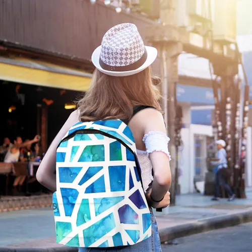 Vista 5 de Large Canvas Backpack Triangle Mosaico Pattern College School Men & Women