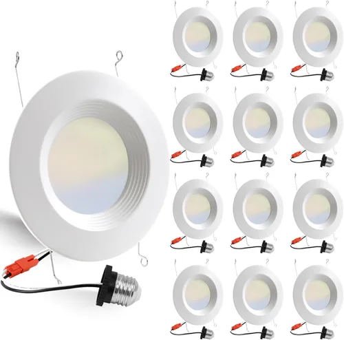 Vista 9 de Paquete de 6 luces LED empotrables 5CCT de 5/6 pulgadas, 2700K/3000K/4000K/5000K/6500K seleccionables, luces de lata regulables con borde deflector