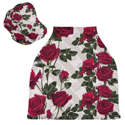 Vista 2 de Funda de lactancia para asiento de automóvil para bebé, toldo para asiento de automóvil (flores de rosa roja)