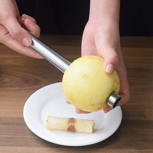 Vista 4 de Juego de descorazonador y descorazonador de frutas y verduras multifunción de acero inoxidable y removedor de picaduras para manzana, pera, cereza