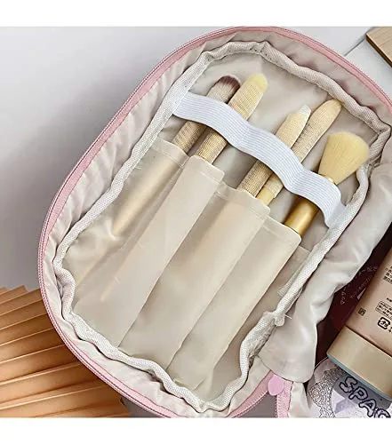 Vista 4 de Bolsa de maquillaje floral kawaii, bolsa para cosméticos y cosméticos, bolsa de viaje estética, organizadora de bolsa de aseo acolchada de hadas