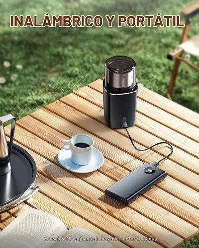 Vista 6 de CEVING Molinillo de café de hoja manos libres, molinillo de café inalámbrico con molienda ajustable 5-30S, seguridad de triple bloqueo y batería