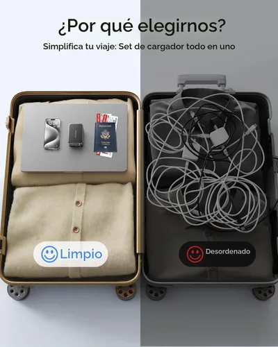 Vista 6 de SUPERONE Cargador retráctil para iPhone, bloque de cargador USB C de 4 puertos, cargadores de iPhone de carga rápida con doble cable USB C Negro