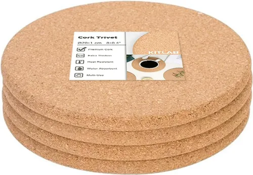 Vista 11 de Salvamanteles de corcho, 4 piezas de salvamanteles de corcho grueso de alta densidad para platos calientes, salvamanteles grandes de 10 pulgadas