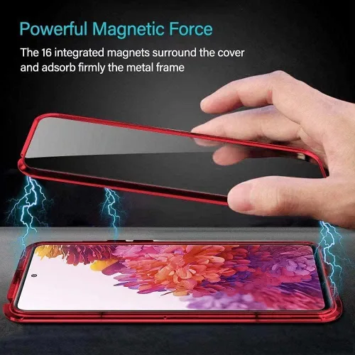 Vista 3 de Funda magnética para Huawei P30 Lite, protección completa de 360°, parachoques de metal con parte delantera y trasera, cubierta abatible de vidrio