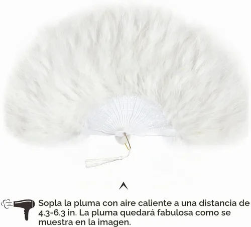 Vista 6 de BABEYOND - Abanico de mano plegable de plumas de marabú de los años 20 Blanco roto