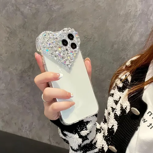 Vista 6 de Funda protectora compatible con iPhone 12 para mujeres y niñas, con diamantes de imitación 3D con diamantes de imitación de lujo, bonita funda