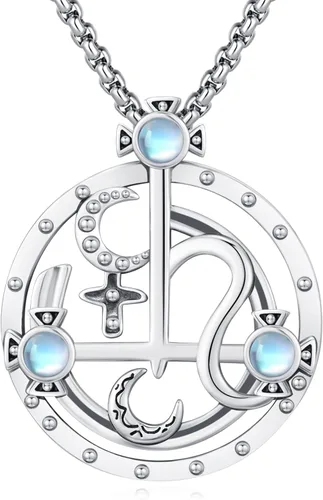 Vista 42 de Collar de pentagrama de plata de ley con triple luna, diosa celta, nudo celta, nudo de brujas, Ankh, sol y luna, Hécate, lilith, Santa Muerte