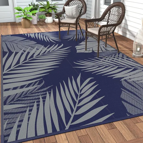 Vista 103 de GENIMO - Alfombra para exteriores de 6 x 9 pies, para patio, espacios amplios, reversible, de pajillas de plástico, alfombra impermeable para Azul