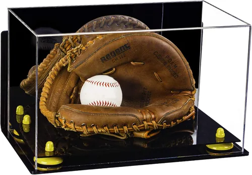 Vista 31 de Better Display Cases Vitrina de guantes de béisbol de acrílico transparente con elevadores negros (A011/V16)