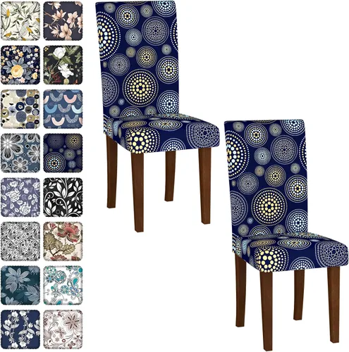 Vista 85 de Fundas para sillas de comedor CoSofSLIP, juego de 2, fundas estampadas elásticas antideslizantes, fundas extraíbles y lavables para sillas