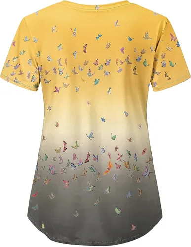Vista 2 de Camiseta de uniforme de enfermera estampada para mujer talla grande cuello en V divertida para trabajo uniforme de enfermera