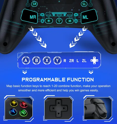Vista 4 de Wireless Switch Controller for Nintendo Switch ControllerLiteOLED- LED Switch Pro ControlleriOSAndroid Game RemoteWired PC Joysticks-Programmable
