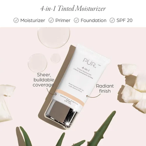 Vista 2 de PÜR MINERALS 4-in-1 Tinted Moisturizer With SPF 20 - Hydrating Face Moisturizer, Primer, & Foundation With Shea Butter, Aloe Vera & Vitamin B3