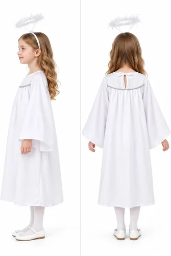 Vista 6 de Disfraz de ángel para niñas, batas de coro con diadema de halo de ángel, disfraz de Navidad, cosplay