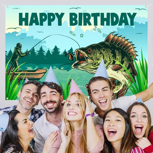 Vista 3 de Cartel de fondo con boca de pez de hombre de pesca, diseño de amor ido a la pesca, decoración de pescador para jubilación, baby shower, fiesta