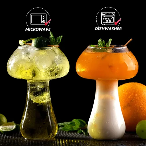 Vista 5 de WHJY Vasos de vidrio de setas, copas creativas para cócteles, copas de hongos, copa de vino, copa de copa de vidrio, vasos de Martini divertidos