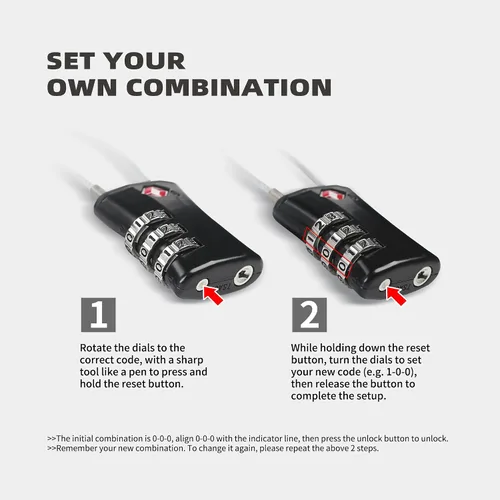 Vista 5 de TSA Locks for Luggage, Small Combination Padlock with Cable, Luggage Locks TSA Approved for International Travel Essentials, Suitcase, Backpack