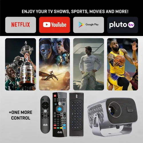 Vista 2 de Proyector DUB con aplicación de TV gratuita Android 14 FullHD Altavoz integrado WiFi y Bluetooth Enfoque automático 2 GB de RAM HDMI