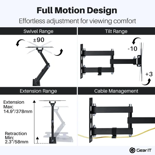 Vista 3 de GEARit Soporte de pared para TV (TV de 23 a 43 pulgadas) hasta 66 libras – Movimiento giratorio completo, inclinación, brazo articulado, Vesa 75 100