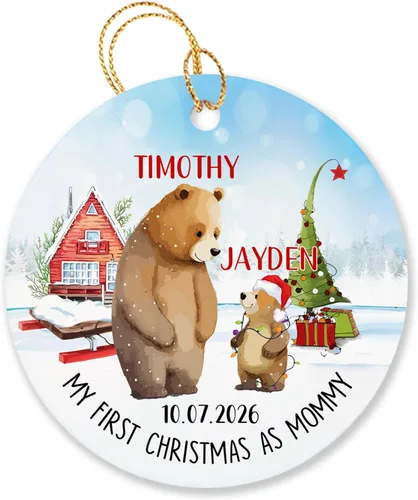 Vista 16 de Adorno de Navidad personalizado de segundo regalo para bebé, hijo, hija, nombre personalizado, reno, corona de bebé, adorno de Navidad 2025, adorno