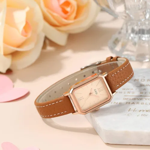 Vista 3 de TOOCAT Reloj de pulsera para mujer, ultrafino, elegante, simple, cuadrado, de cuarzo, con correa de cuero, 98.4 ft, impermeable, analógico