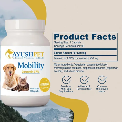 Vista 3 de Ayush Pet Mobility, suplemento de curcumina para articulaciones saludables, articulaciones puras y potentes, digestión y apoyo cerebral, mascotas