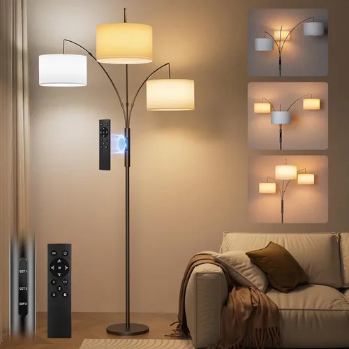 Vista 10 de SIBRILLE - Lámparas de pie de 27 W para sala de estar, lámpara de pie regulable súper brillante, lámpara de pie moderna con control remoto y táctil