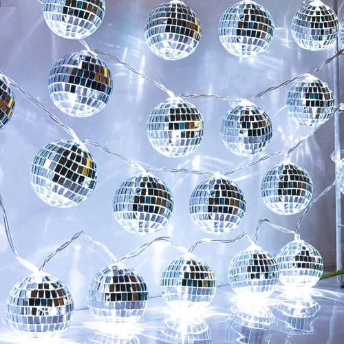 Vista 9 de AceList Tira de luces de bola de discoteca de 20 LED de 9.8 pies, funciona con pilas y enchufe USB, luz de bola de discoteca negra para decoración