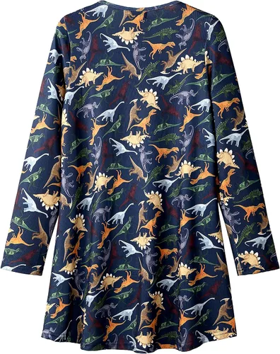 Vista 2 de LaVieLente Fashion Blusa tipo túnica para mujer, con patrón estampado, casual, suave, de manga larga, holgada, con dobladillo alto