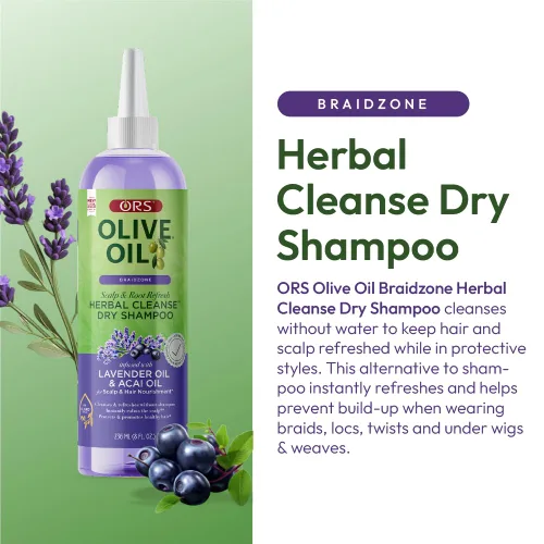 Vista 4 de ORS Aceite de oliva Braidzone Herbal Cleanse Dry Shampoo con lavanda y aceite de acai para nutrición, 8 onzas
