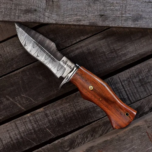 Vista 2 de 10 "hecho a mano forjado de acero de Damasco caza supervivencia desollar bushcraft cuchillo EDC Horizontal llevar vaina
