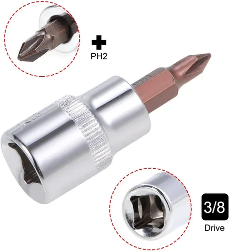 Vista 3 de uxcell 3/8" Drive x PH2 Phillips Bit Socket, S2 Brocas de acero, CR-V Sockets 1.890 in Longitud (solo para uso manual), 2 piezas