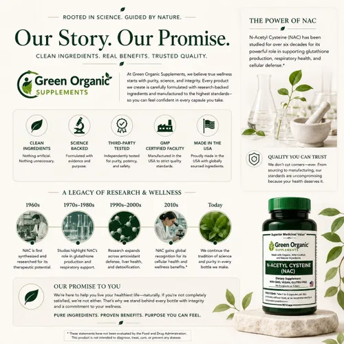 Vista 9 de Suplementos orgánicos verdes N-acetil cisteína (NAC) 700 mg Apoya la producción de glutatión, actividad antioxidante y salud celular 90 cápsulas