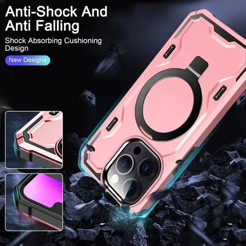 Vista 2 de Funda para iPhone 14 Pro, compatible con MagSafe, soporte invisible integrado y soporte de anillo, grado MIL, doble capa a prueba de golpes, funda