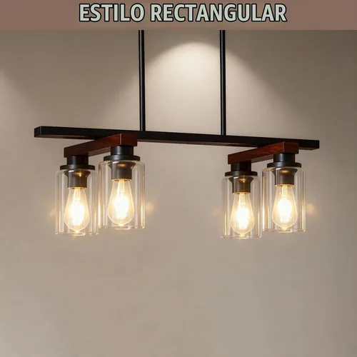 Vista 8 de 4 lámparas de isla de cocina y accesorios de iluminación de comedor de granja sobre mesa, colgante rústico ajustable para techo - Diseño giratorio