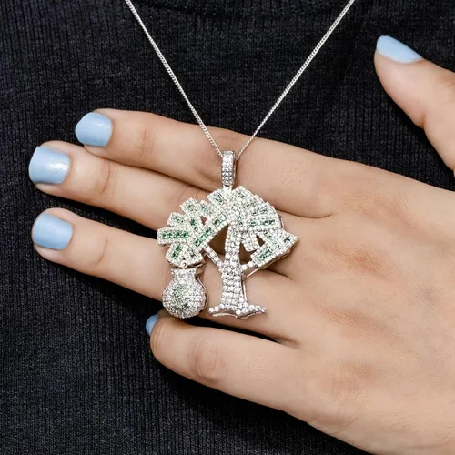 Vista 3 de Octa Pearl - Colgante de circonita cúbica blanca y verde de 3.16 quilates hecho a mano para el árbol del dinero, para mujeres u hombres en plata