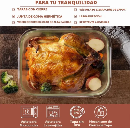 Vista 6 de Razab Juego de 2 recipientes de vidrio para almacenamiento de alimentos de 80 onzas, con tapas herméticas de bloqueo para almacenar y servir Negro
