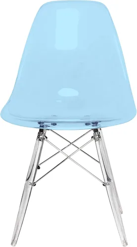 Vista 3 de LeisureMod Silla de comedor moderna moldeada con base Eiffel cromada y soporte acrílico en forma de X, silla auxiliar ergonómica para cocina, Azul