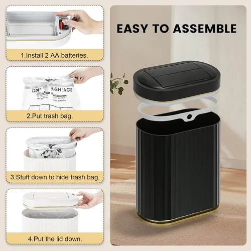 Vista 2 de ELPHECO - Cubo de basura de baño con tapa mariposa, papelero con sensor de movimiento para baño, papelera decorativa automática, accesorios de baño
