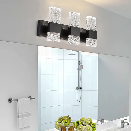 Vista 12 de Moderna lámpara LED para tocador de baño, acero inoxidable cromado, 3 lámparas de pared para iluminación de baño, Fuxture sobre espejo, 21.5