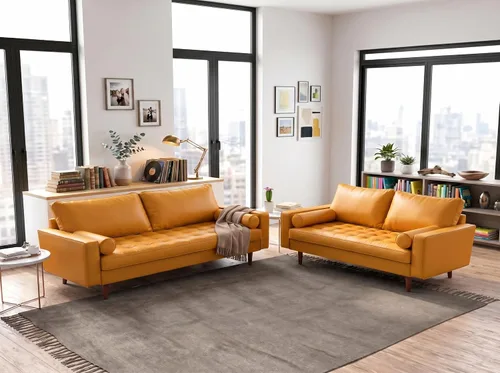 Vista 5 de Container Furniture - Sofá de piel sintética para la sala de estar moderna con cojines extraíbles y patas de madera maciza, sofá estilo lujoso