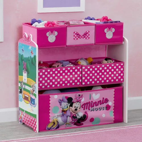 Vista 6 de Delta Children - Cama infantil con estribo 3D, Disney/Pixar Cars 3 y Delta Children Disney Minnie Mouse 6 cubos de diseño y almacenamiento