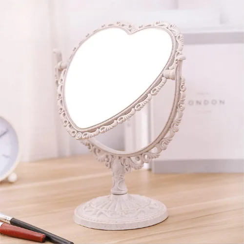 Vista 3 de AKOAK Espejo cosmético en forma de corazón, plástico, de doble cara, giratorio, ligero, espejo de baño y dormitorio (beige) Plástico de doble