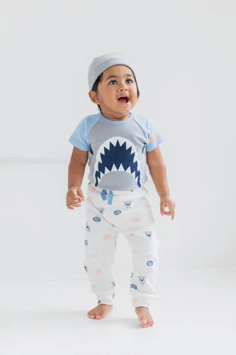 Vista 5 de JAWS Welcome to the Universe Baby Shark Baby Bodysuit, Pant & Hat 3 Piece Set