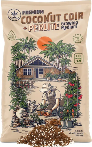 Vista 6 de Happy Trees Medio de Cultivo de Fibra de Coco y Perlita, Mezcla para Macetas, Inicio de Semillas, Calidad Premium Triple Lavado para Baja Sal/EC